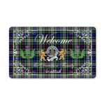 Doormat - Welcome Mat Scottish Clan Badge Davidson of Tulloch Dress Tartan Door Mat, Plaid Doormat With Thistle and Two Lion Scottish