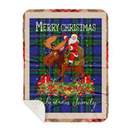 Personalized Gift Plaid Tartan Blanket Clan Robertson Hunting Modern With Moose Lover Xmas Gift Santa Riding Buffalo Plaid Christmas Sherpa Blanket