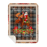 Personalized Gift Plaid Tartan Blanket Clan Gunn Weathered With Moose Lover Xmas Gift Santa Riding Buffalo Plaid Christmas Sherpa Blanket