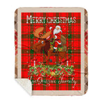 Personalized Gift Plaid Tartan Blanket Clan MacQuarrie Modern With Moose Lover Xmas Gift Santa Riding Plaid Christmas Sherpa Blanket