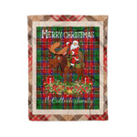Personalized Gift Plaid Tartan Blanket Clan McCulloch With Moose Lover Xmas Gift Santa Riding Christmas Fleece Blanket