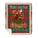 Personalized Gift Plaid Tartan Blanket Clan MacCulloch With Moose Lover Xmas Gift Santa Riding Buffalo Plaid Christmas Sherpa Blanket - Sherpa Blanket