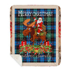 Personalized Gift Plaid Tartan Blanket Clan Guthrie Ancient With Moose Lover Xmas Gift Santa Riding Buffalo Plaid Christmas Sherpa Blanket