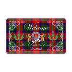 Doormat - Welcome Mat Scottish Clan Badge Charteris Tartan Door Mat, Plaid Doormat With Thistle and Two Lion Scottish