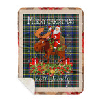 Personalized Gift Plaid Tartan Blanket Clan Scott Modern With Moose Lover Xmas Gift Santa Riding Buffalo Plaid Christmas Sherpa Blanket