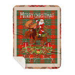 Personalized Gift Plaid Tartan Blanket Clan MacGregor Ancient With Moose Lover Xmas Gift Santa Riding Buffalo Plaid Christmas Sherpa Blanket