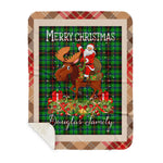 Personalized Gift Plaid Tartan Blanket Clan Douglas Green With Moose Lover Xmas Gift Santa Riding Buffalo Plaid Christmas Sherpa Blanket