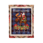 Personalized Gift Plaid Tartan Blanket Clan Rutherford Hunting With Moose Lover Xmas Gift Santa Riding Christmas Fleece Blanket