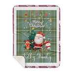 Personalized Gift Tartan Plaid Blanket Clan Kelly With Funny Santa Snowman Reindeer Merry Christmas Gift Sherpa Blanket, blue plaid sherpa blanket,blue tartan sherpa blanket,Buchan,buffalo plaid sherpa blanket,christmas sherpa blanket,Christmas Throw Blanket