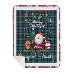 Personalized Gift Tartan Plaid Blanket Clan Campbell Argyll Ancient With Funny Santa Snowman Reindeer Merry Christmas Gift Sherpa Blanket, blue plaid sherpa blanket,blue tartan sherpa blanket,Buchan,buffalo plaid sherpa blanket,christmas sherpa blanket,Christmas Throw Blanket