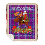 Personalized Gift Plaid Tartan Blanket Clan Jackson With Moose Lover Xmas Gift Santa Riding Buffalo Plaid Christmas Sherpa Blanket