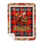 Personalized Gift Plaid Tartan Blanket Clan Marjoribanks With Moose Lover Xmas Gift Santa Riding Plaid Christmas Sherpa Blanket