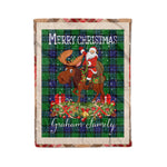 Personalized Gift Plaid Tartan Blanket Clan Graham Of Menteith With Moose Lover Xmas Gift Santa Riding Christmas Fleece Blanket