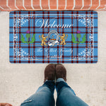 Doormat - Welcome Mat Scottish Clan Badge Elliot Ancient Tartan Door Mat, Plaid Doormat With Thistle and Two Lion Scottish