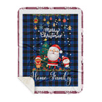 Personalized Gift Tartan Plaid Blanket Clan Home Hume With Funny Santa Snowman Reindeer Merry Christmas Gift Sherpa Blanket, blue plaid sherpa blanket,blue tartan sherpa blanket,Buchan,buffalo plaid sherpa blanket,christmas sherpa blanket,Christmas Throw Blanket