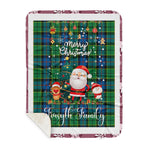 Personalized Gift Tartan Plaid Blanket Clan Forsyth Ancient With Funny Santa Snowman Reindeer Merry Christmas Gift Sherpa Blanket, blue plaid sherpa blanket,blue tartan sherpa blanket,Buchan,buffalo plaid sherpa blanket,christmas sherpa blanket,Christmas Throw Blanket
