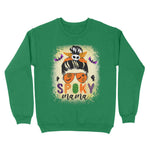 Standard Crew Neck Sweatshirt - Spooky Mama Messy Skull mom scary leopard witch Halloween - Scotstee Shop