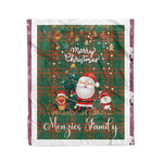 Personalized Gift Tartan Plaid Blanket Clan Menzies Green Ancient With Funny Santa Snowman Reindeer Merry Christmas Fleece Blanket, Home Living Room, Plaid Blanket, Tartan Blanket, Scottish Blanket, Buffalo fleece blanket, Christmas Blanket