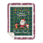 Personalized Gift Tartan Plaid Blanket Clan Hunter of Hunterston With Funny Santa Snowman Reindeer Merry Christmas Gift Sherpa Blanket, blue plaid sherpa blanket,blue tartan sherpa blanket,Buchan,buffalo plaid sherpa blanket,christmas sherpa blanket,Christmas Throw Blanket