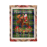 Personalized Gift Plaid Tartan Blanket Clan Reid With Moose Lover Xmas Gift Santa Riding Christmas Fleece Blanket