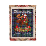Personalized Gift Plaid Tartan Blanket Clan Fletcher Modern With Moose Lover Xmas Gift Santa Riding Christmas Fleece Blanket