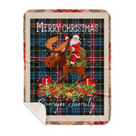 Personalized Gift Plaid Tartan Blanket Clan Comyn With Moose Lover Xmas Gift Santa Riding Buffalo Plaid Christmas Sherpa Blanket