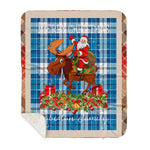 Personalized Gift Plaid Tartan Blanket Clan Roberton With Moose Lover Xmas Gift Santa Riding Buffalo Plaid Christmas Sherpa Blanket