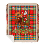 Personalized Gift Plaid Tartan Blanket Clan Chattan With Moose Lover Xmas Gift Santa Riding Buffalo Plaid Christmas Sherpa Blanket