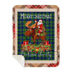 Personalized Gift Plaid Tartan Blanket Clan Dickson With Moose Lover Xmas Gift Santa Riding Buffalo Plaid Christmas Sherpa Blanket