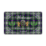 Doormat - Welcome Mat Scottish Clan Davidson of Tulloch Dress Tartan Door Mat, Plaid Doormat With Thistle and Two Lion Scottish