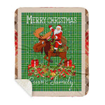 Personalized Gift Plaid Tartan Blanket Clan Currie With Moose Lover Xmas Gift Santa Riding Buffalo Plaid Christmas Sherpa Blanket