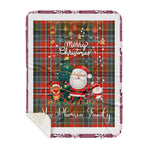Personalized Gift Tartan Plaid Blanket Clan MacPherson Weathered With Funny Santa Snowman Reindeer Merry Christmas Gift Sherpa Blanket, blue plaid sherpa blanket,blue tartan sherpa blanket,Buchan,buffalo plaid sherpa blanket,christmas sherpa blanket,Christmas Throw Blanket