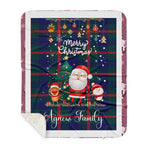 Personalized Gift Tartan Plaid Blanket Clan Agnew With Funny Santa Snowman Reindeer Merry Christmas Gift Sherpa Blanket, blue plaid sherpa blanket,blue tartan sherpa blanket,Buchan,buffalo plaid sherpa blanket,christmas sherpa blanket,Christmas Throw Blanket