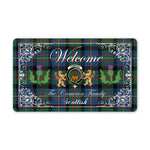 Doormat - Welcome Mat Scottish Clan Cameron of Erracht Ancient Tartan Door Mat, Plaid Doormat With Thistle and Two Lion Scottish