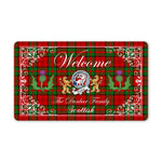 Doormat - Welcome Mat Scottish Clan Badge Dunbar Tartan Door Mat, Plaid Doormat With Thistle and Two Lion Scottish