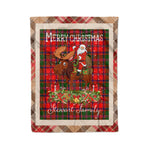 Personalized Gift Plaid Tartan Blanket Clan Stewart of Appin Modern With Moose Lover Xmas Gift Santa Riding Christmas Fleece Blanket