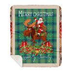 Personalized Gift Plaid Tartan Blanket Clan Kennedy Ancient With Moose Lover Xmas Gift Santa Riding Buffalo Plaid Christmas Sherpa Blanket