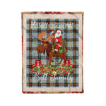 Personalized Gift Plaid Tartan Blanket Clan Bell With Moose Lover Xmas Gift Santa Riding Christmas Fleece Blanket