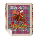 Personalized Gift Plaid Tartan Blanket Clan Crawford Ancient With Moose Lover Xmas Gift Santa Riding Buffalo Plaid Christmas Sherpa Blanket