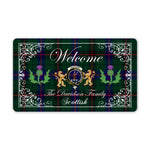 Doormat - Welcome Mat Scottish Clan Davidson Tartan Door Mat, Plaid Doormat With Thistle and Two Lion Scottish