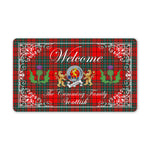 Doormat - Welcome Mat Scottish Clan Badge Cumming Tartan Door Mat, Plaid Doormat With Thistle and Two Lion Scottish