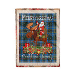 Personalized Gift Plaid Tartan Blanket Clan Cockburn With Moose Lover Xmas Gift Santa Riding Christmas Fleece Blanket