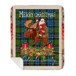 Personalized Gift Plaid Tartan Blanket Clan Newlands With Moose Lover Xmas Gift Santa Riding Buffalo Plaid Christmas Sherpa Blanket