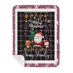 Personalized Gift Tartan Plaid Blanket Clan Navy Dress Blue With Funny Santa Snowman Reindeer Merry Christmas Gift Sherpa Blanket, blue plaid sherpa blanket,blue tartan sherpa blanket,Buchan,buffalo plaid sherpa blanket,christmas sherpa blanket,Christmas Throw Blanket