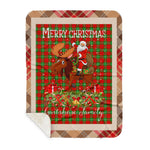 Personalized Gift Plaid Tartan Blanket Clan Gartshore With Moose Lover Xmas Gift Santa Riding Buffalo Plaid Christmas Sherpa Blanket