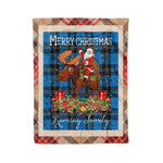 Personalized Gift Plaid Tartan Blanket Clan Ramsay Blue Ancient With Moose Lover Xmas Gift Santa Riding Christmas Fleece Blanket