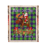 Personalized Gift Plaid Tartan Blanket Clan Colville With Moose Lover Xmas Gift Santa Riding Christmas Fleece Blanket