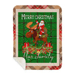 Personalized Gift Plaid Tartan Blanket Clan Mar Tribe With Moose Lover Xmas Gift Santa Riding Plaid Christmas Sherpa Blanket