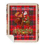 Personalized Gift Plaid Tartan Blanket Clan MacKillop With Moose Lover Xmas Gift Santa Riding Plaid Christmas Sherpa Blanket
