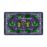 Doormat - Welcome Mat Scottish Clan Elphinstone Tartan Door Mat, Plaid Doormat With Thistle and Two Lion Scottish